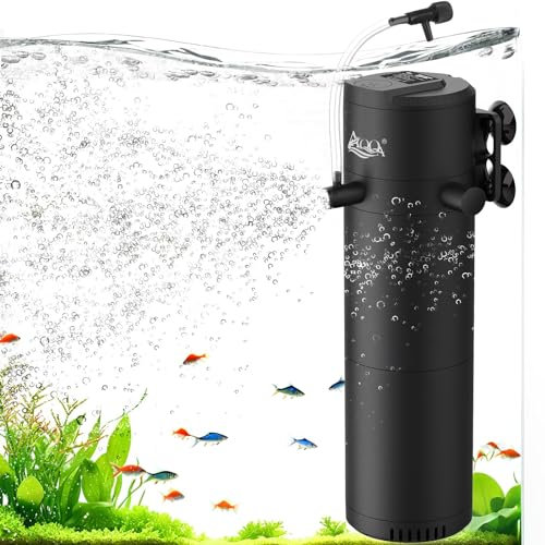 AQQA Internal Fish Tank Filter - 12W Submersible Aquarium Filter with Adjustable Flow, 2 Water Outlets, 980L/H for 190-380L Tanks