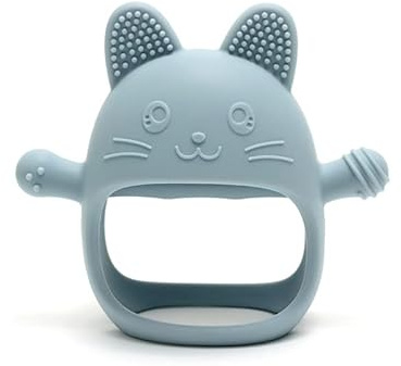 Rabbit Hand Guard Teether - BPA Free Silicone Baby Teething Mittens - New Born Baby NonToxin Teething Toy Glove (Blue)