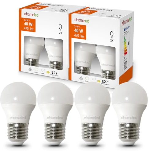 ehomeled Ampoule LED E27, 3.4W Équivalent à 40W G45/P45 Ampoules, Blanc Chaud 3000K 470lm Mini Globe G45 E27 Culot à Vis Gros, AC 220-240V Lampe LED à Économie d'Énergie, Lampes de nuit, Lot de 4