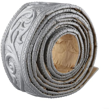 Bulevisiter Bordes de pared autoadhesivos, bordes de papel tapiz autoadhesivos, borde de espuma 3D, impermeable, borde de pared, bordes de papel pintado (plateado y gris)