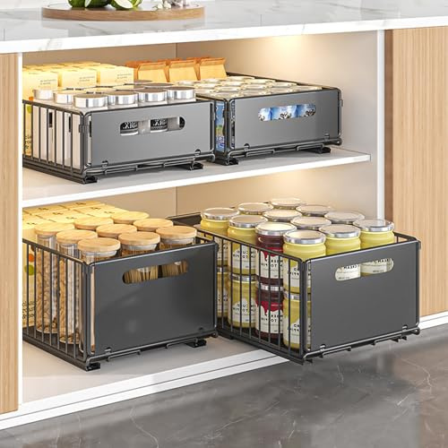 IVTUVTI Organisateur de placard extensible pliable - Organiseur de tiroir extensible pour l'organisation des armoires de cuisine (2 grands + 2 petits)