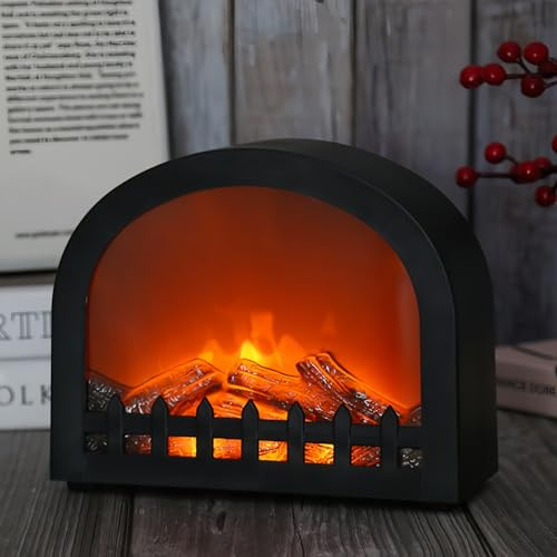 Simulé LED cheminée lanterne USB & batterie alimentée lumière sans flamme avec simulation table de flamme lampe décorative mini cheminée ornement pour décor confortable maison libre debout électrique