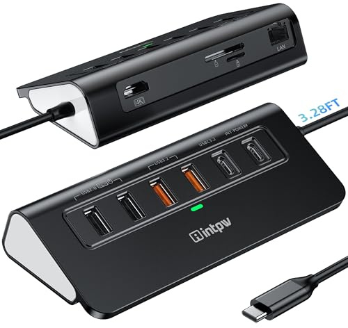 Hub USB-C intpw con Ethernet, docking station USB-C 10Gbps 10 in 1 con HDMI 4K@60Hz, porte Type-C e 2 USB-A 3.2, LAN, PD 100W, slot per schede SD/TF, hub USB per iPhone 16/15 e Mac