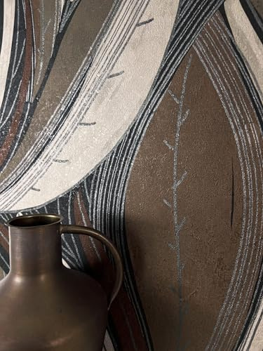 Newroom Carta da Parati Tessuto Non Tessuto Marrone Foglie Metallico - Tropicale Moderno Grafico Giungla Motivo Decorativo Soggiorno Camera da Letto