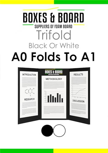 Tri-Fold Presentation Board A0-A1, 1188 x 840mm – Black or White Foam Display Board for Artwork, Projects & School Exhibits – Spotlight Folding Display (Choose Quantity) (1, Black)