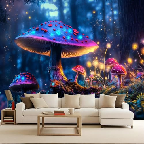 Papel Pintado Bosque Champiñón Vistoso Plantas 200x140 cm Efectos 3D Papel Tapiz Fotográfico Tejido No Tejido Mate Póster Fotomurales Decoración Pared Para Dormitorio Salón Decorativos Murales