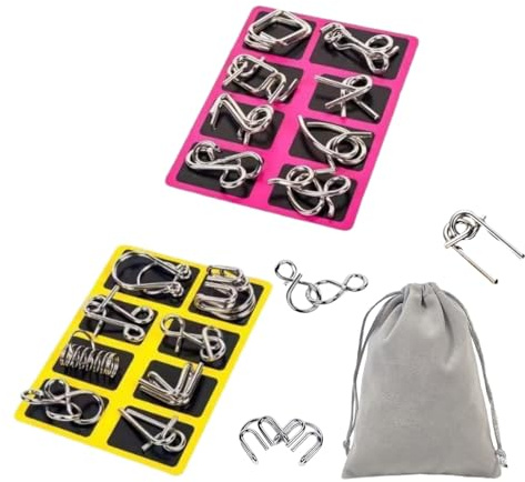 Montessori Juguete mental metálico con bolsa de transporte, puzle de metal Montessori para adultos, juego de rompecabezas de metal de 24 piezas para promover el pensamiento espacial (16-a)