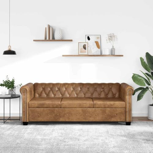 Solivagant Canapé Chesterfield 3 Places Cuir Artificiel Marron,(47.6 KG)