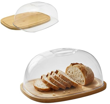 OCEANO Portapane Portaformaggi in Bambù con Coperchio a Cupola Trasparente Tagliere in Legno Naturale con Campana Salvafreschezza per Alimenti, Dolci e Affettati Design Moderno ed Elegante
