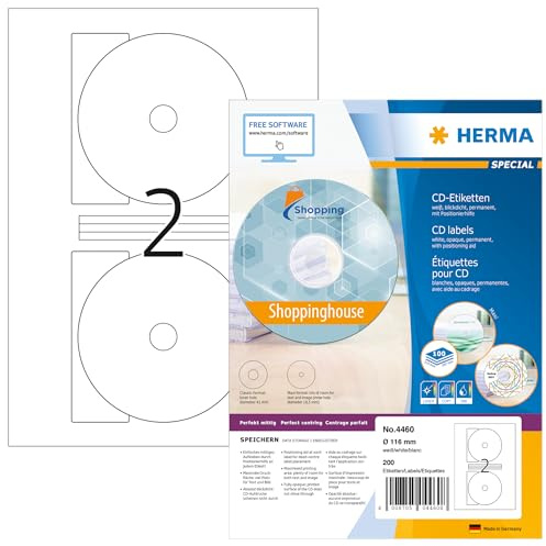 HERMA CD labels Maxi A4 Ø 116 mm white paper matt opaque 200 pcs.