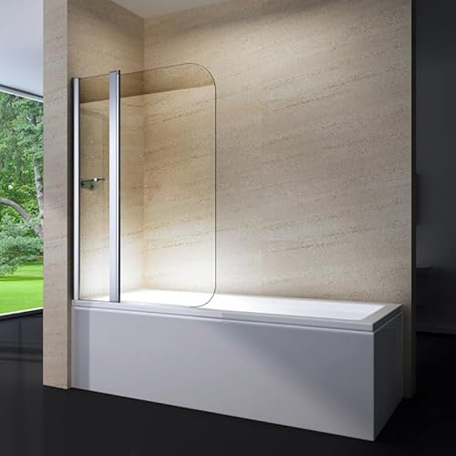 Yellowshop - Parete vasca sopravasca bagno alluminio battente cristallo trasparente opaco vetro temperato 6mm cm 120 Altezza cm 140 reversibile (Trasparente)