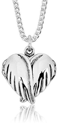 DTPsilver – halsband pansarkedja hängsmycke/medaljong 925 sterlingsilver för damer/kedja med änglavingar/hjärta, Sterlingsilver, enkel