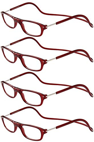 TBOC Occhiali da Vista Lettura [Pack 4 Unità] Montatura Bordeaux +3.50 Diottrie Regolabili Pieghevoli Chiusura Clip Magnetici Vicino Donna Uomo Stanghette Appendere Collo