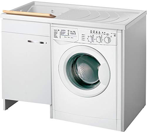 Negrari Classica Lavatoio Coprilavatrice Montato Vasca Sinistra Lavatrice Destra Bianco Anta Battente Cerniere Chiusura Rallentata Mobile Lavabo Polipropilene Asse Pino Interno L109 P60 109x60 H92 cm