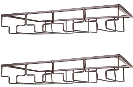 FOMANSH, Portabicchieri per bicchieri da vino; un supporto sottopensile per calici da vino a 4 scomparti in metallo, per bar e cucina, marrone, 2 pezzi