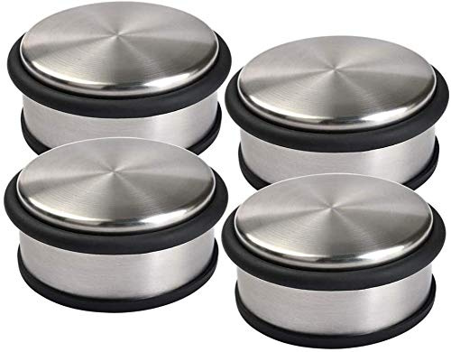LATERN 4Pack Door Stopper Chrome Stainless Steel 1.2kg φ10cm Heavy Duty Freestanding Anti Slip Anti Scratch Door Stop with Rubber Ring - Modern Round Style