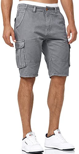 Indicode Herren Blixt Cargo Shorts mit 6 Taschen und Gürtel aus 100% Baumwolle | Männer Iron, L