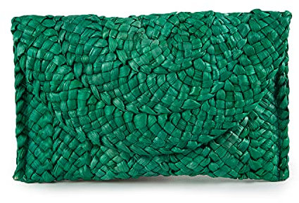 Syrads Bolso de mano de paja de noche para mujer Bolso de playa de verano Bolso de sobre tejido de paja,Verde