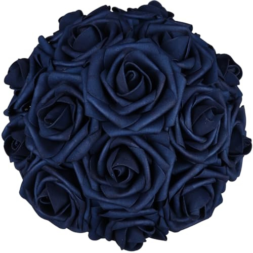 Alifst 50pcs Artificial Flower，Real Touch Artificial Foam Roses Decoration DIY for Wedding Bridesmaid Bridal Bouquet Centerpieces Party(50, Navy Blue)