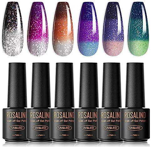 ROSALIND UV Nagellack, 6 Farben Mini nagel uv gel thermo, UV Nagellack Set thermogel Soak Off Nail Polish French Manicure für Frauen Mutter Geschenkset DIY zu Hause