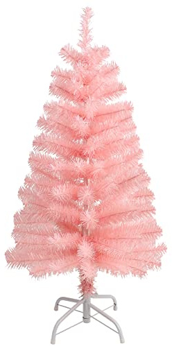 CCINEE 3Ft Artificial Christmas Tree, Pink Tabletop Hinged Christmas Tree with Metal Stand 130 Branch Tips Mini Tree for Xmas Party Supplies Home Indoor Decoration