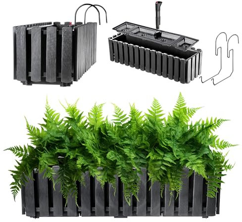 KADAX Fioriera da Balcone 60 cm, Antracite – Fioriera Rustica con Tappo, Effetto Doghe