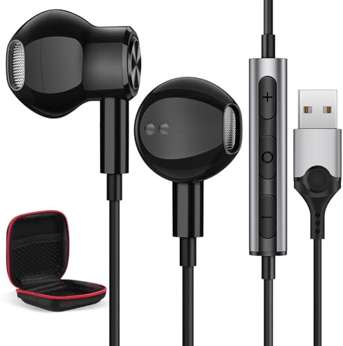 Auriculares USB con Micrófonos Para PC PS4 PS5,Magnético Cancelación Ruido Auriculares PC para Portátil,Auriculares para Juegos con Controles de Audio Headset Gaming Ligeros para Transmisión En Vivo