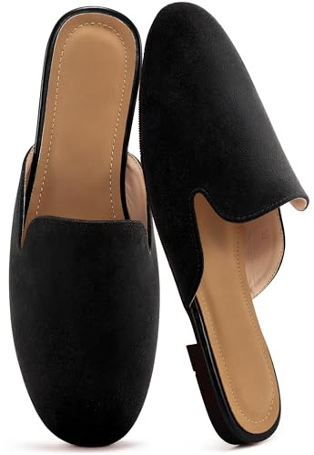 Ecetana Mules for Women Flats Shoes: Comfortable Slip On Casual Work Slides Round Toe Backless Loafers Black