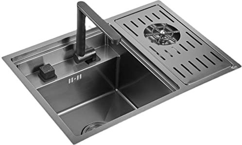 Lavello Da Cucina In Acciaio Inossidabile, Lavello A Vasca Singola Da 23,6 Pollici Con Sciacquatrice Per Tazze, Lavello Sottopiano Con Barra Di Lavoro, Con Rubinetto Pieghevole, Piastra Di Copertura,