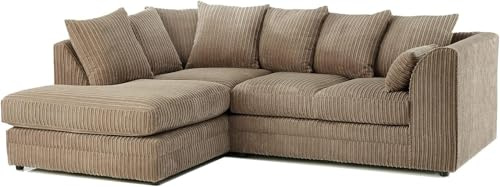 SOFASELECTIONUK LTD Jumbo Cord Scatter Back 4-Seater Left Hand Facing Corner Sofa: Elevate Your Living Room With Comfort and Style (Beige, Left Hand Facing)