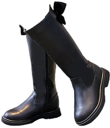LNNLOO Bottes D'équitation Pour Fille (27-37) Avec Nœud Papillon, Bottes D'équitation À Bout Rond, Fermeture Éclair Latérale + Hauteur Genou, Semelle En Caoutchouc + Intérieur Confortable,33,Black