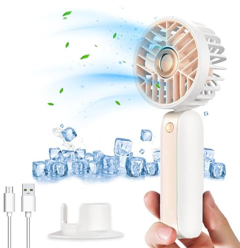 XVZ Mini Ventilateur Portable USB Rechargeable - Ventilateur de Poche Personnel avec 3 Vitesses, parfait pour l'extérieur, le bureau et les voyages - Batterie 2000mAh pour 4-8H d'autonomie - Blanc