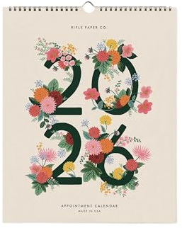 RIFLE PAPER CO. Appointment Calendar, Dated for the Months of January - December 2026, Space for Everyday and Monthly Notes, Remember Birthdays & Anniversaries (15 L x 12 W), Dahlia