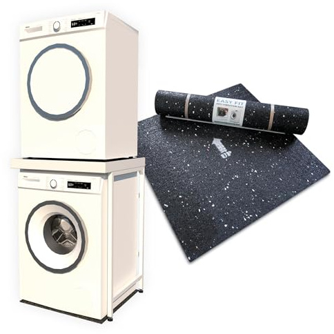 Norvic Appliance Stand - White with Worktop, Anti-Tip Plinth +1 Anti-Vibration Mat (600×600×8mm) | Heavy-Duty Washing Machine Stand & Universal Stacking Kit | Washer & Dryer Pedestal for Laundry