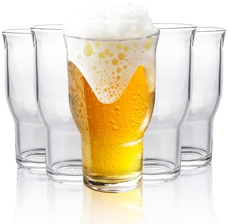 WeirdUncle Set of 6 Tulip Style Pint Glasses,16oz Premium Beer Glass Thickened Tumbler, Large Cpacity, Stackable Design, Also Ideal for Water, Iced Coffee, Juice, Milk Tea, Men‘s Gift