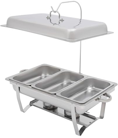Fricienc Chafing Dish Buffet Set Acero Inoxidable Completo Juego de Calentador de Catering Set Acero Inoxidable Rectángulo Buffet Calentador Set para Gastronomía con Comida y Agua Tapa de Sartén