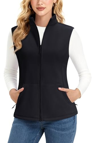 MAGCOMSEN Black Vest Women Fleece Lined Warm Vest Winter Outerwear Sleeveless Athletic Jacket Zipper Pockets