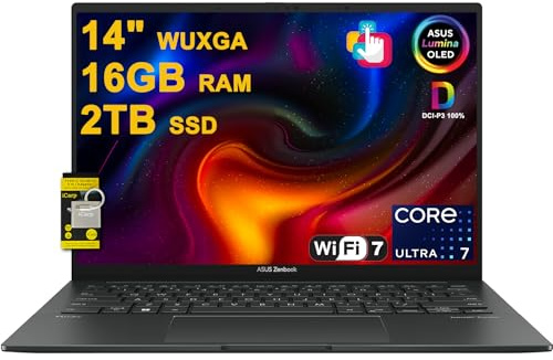 ASUS Zenbook 14 Creator Laptop 14 WUXGA Lumina OLED Touch (100% DCI-P3, 500nits HDR) Intel 16-core Ultra 7 255H (Up to 13 Tops) 16GB RAM 2TB SSD for Business Professional Win11 ICP Hub