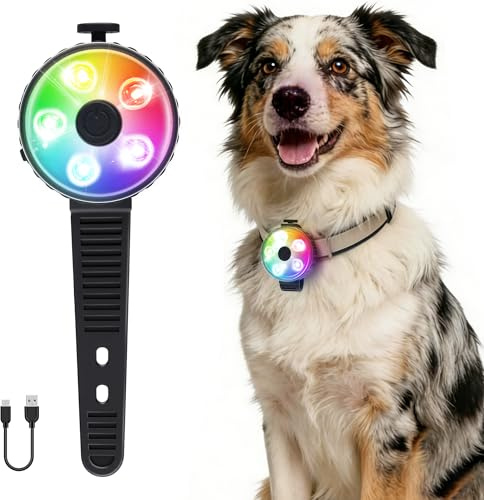 2-Pack Dog Collar Light, 8 Modes Rechargeable Dog Light with Durable Silicone Band, IPX7 Waterproof LED Pet Safety Lights for Nightwalking, Hiking, Running