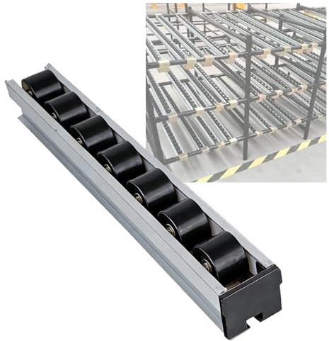 YJEUZCD Transportador Rodillo, Flujo Estante Transportador Con Plastico Patinar Ruedas, Descarga Polea Ruedas Transportador Diapositivas, Gravitación Rodillo Sistemas(Black,80cm/31.5in)