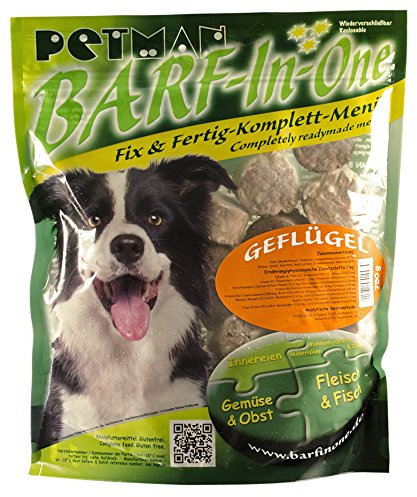 petman Barf-in-One Geflügel, 8 x 750g-Beutel, Tiefkühlfutter, gesunde, natürliche Ernährung für Hunde, Hundefutter, Barf, B.A.R.F.