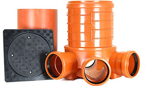 KARMAT/Dyka KG Schacht DN300 - Komplett SET: Schachtboden DN300/DN160, Steigrohr DN300, Deckel, PVC-U, Orange, 3-teilig, 3 to belastbar, 74 cm hoch, Abwasserschacht-Set