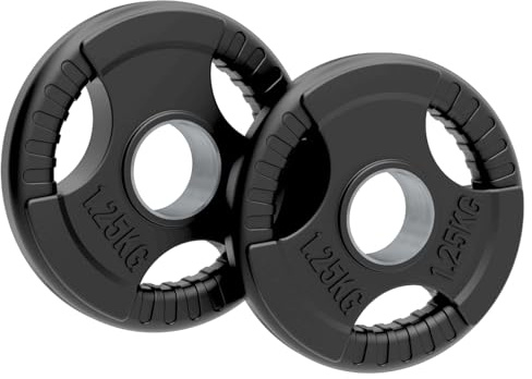 Olympic Weight Plates, Rubber Tri-Grip Barbell Weight Sets, Powerlifting & Bodybuilding Weights - Home Gym Equipment for Strength Training & Workouts by Body Revolution (1.25KG, Pair)