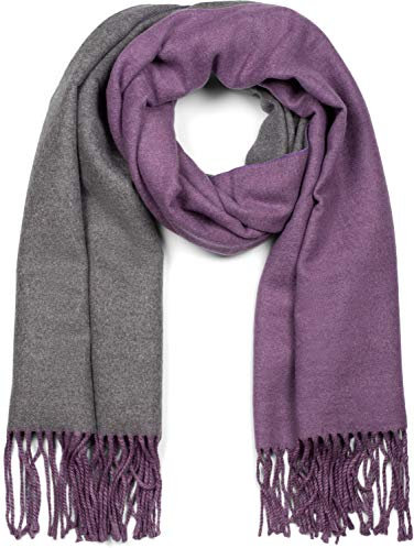 styleBREAKER Damen Schal in edler 2-Face Optik mit Fransen, 2 Farbig, Wendeschal, warme Winter Stola mehrfarbig 01017137, Farbe:Violett-Dunkelgrau