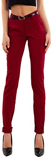 Toocool Pantalon Classique pour Femme, Pantalon Elégant Taille Basse avec Poches et Ceinture, Pantalons d'Eté pour Femme AS-28251 [L, Bordeaux]