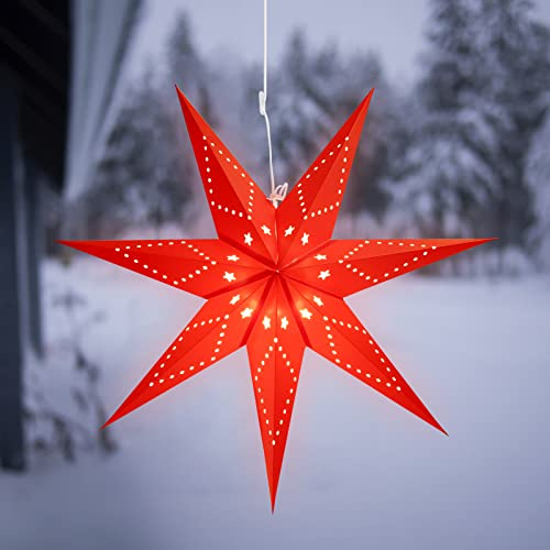 SALCAR LED Papierstern Weihnachten mit Beleuchtung, 3D Leuchtstern Fenster zum Aufhängen, 75cm Adventsstern mit E14 Lampe, LED Stern Weihnachtsdeko, Rot