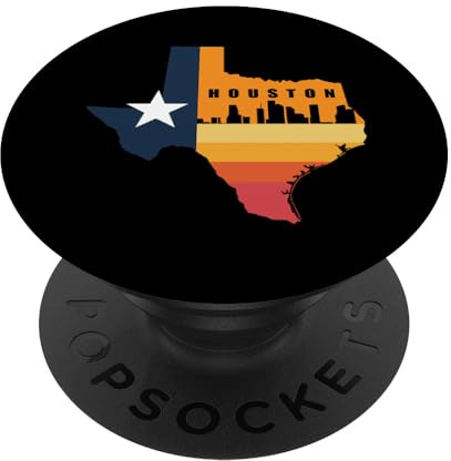 Lone Star Map Fun Space City Houston City Texas Map PopSocket Adhesive PopGrip for Most Smooth, Hard, Plastic Phone Cases - Black