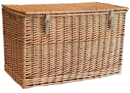 Arthur Cameron - Lightweight Wicker Storage Trunk, Storage Box with Lid & Leather Straps - Woven Chest, Basket, Large Wicker Basket with Lid (Natural, Large)