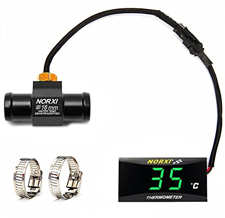 Digital motorcykeltermometer, universell termometer med sensorer, vattentät motorcykeltermometer med högtemperaturlarm (16 mm, grön)