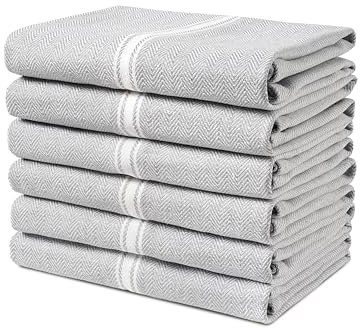 LANE LINEN Kitchen Towel Set - 100% Cotton, Absorbent, Grey Chambray Striped Dish Towels, 14” x 25”, 6-Pack